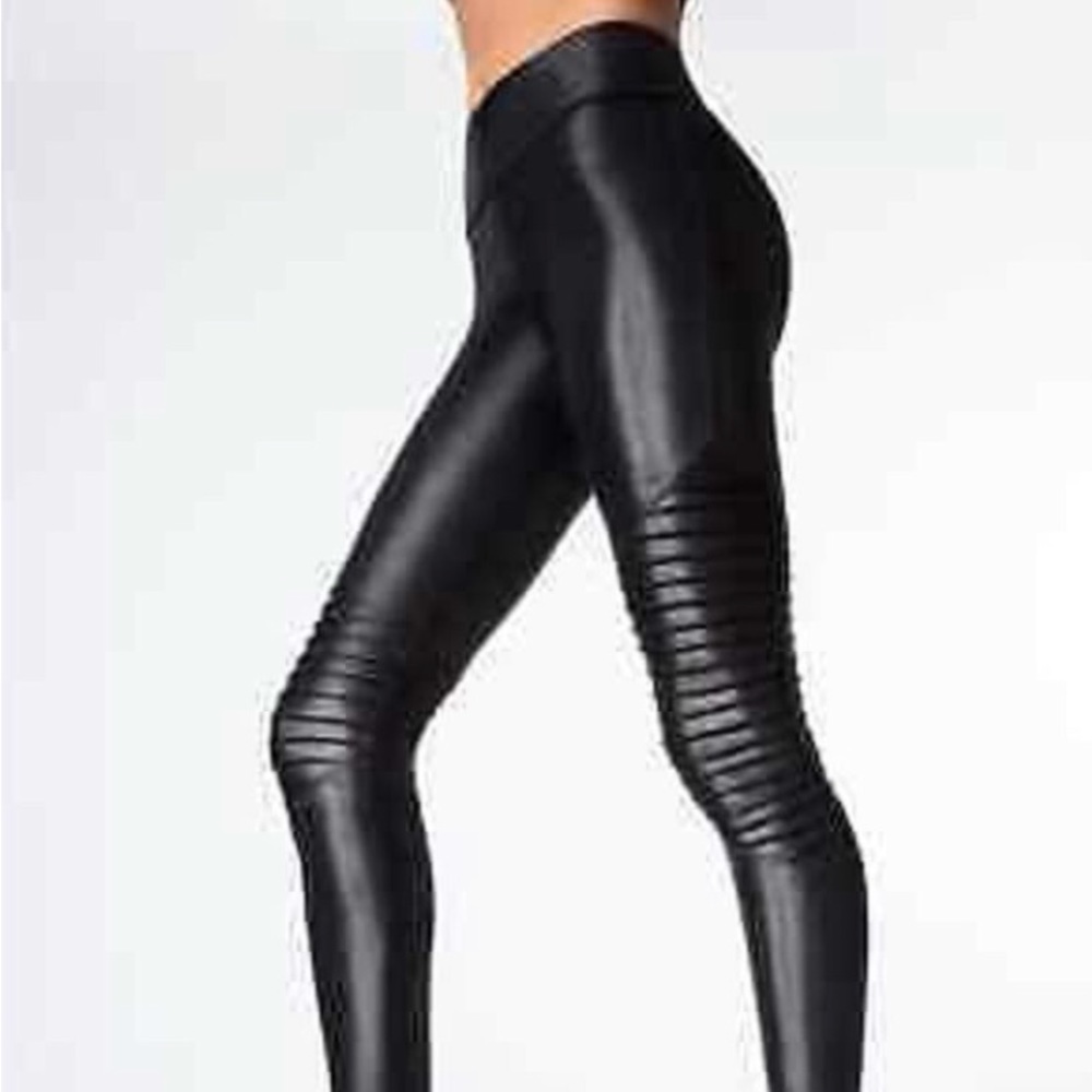 Carbon38 Melrose Moto Leggings Black Shine Sz S